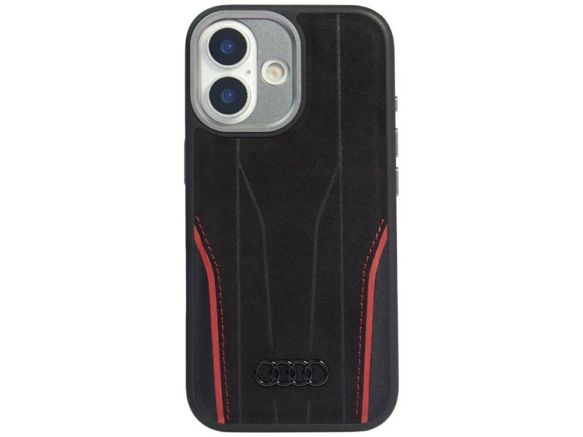 Audi R8 Genuine Leather MagSafe Case for iPhone 17 - Black and Red