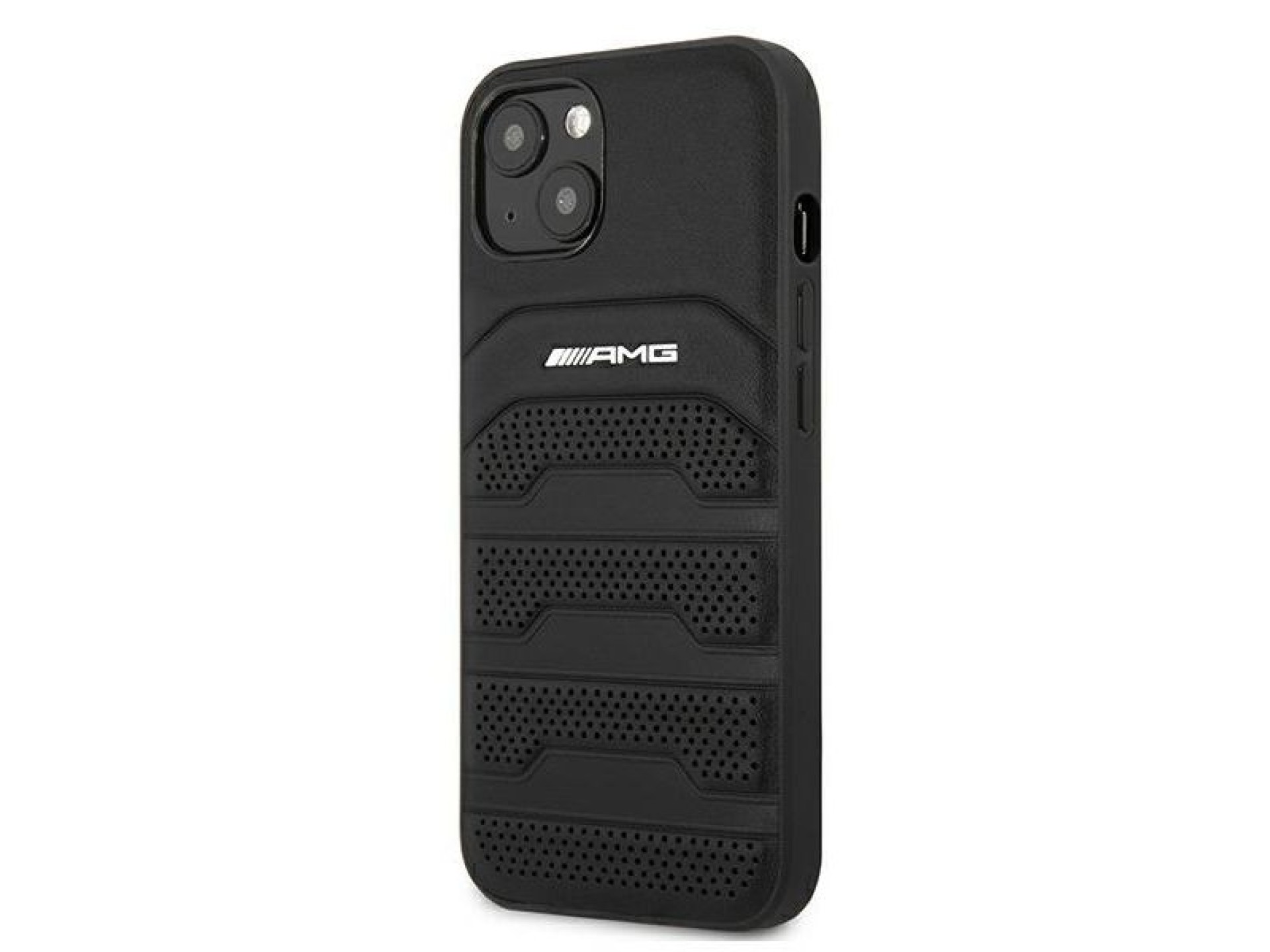 Funda AMG de cuero con líneas grabadas para iPhone 13 mini - negra