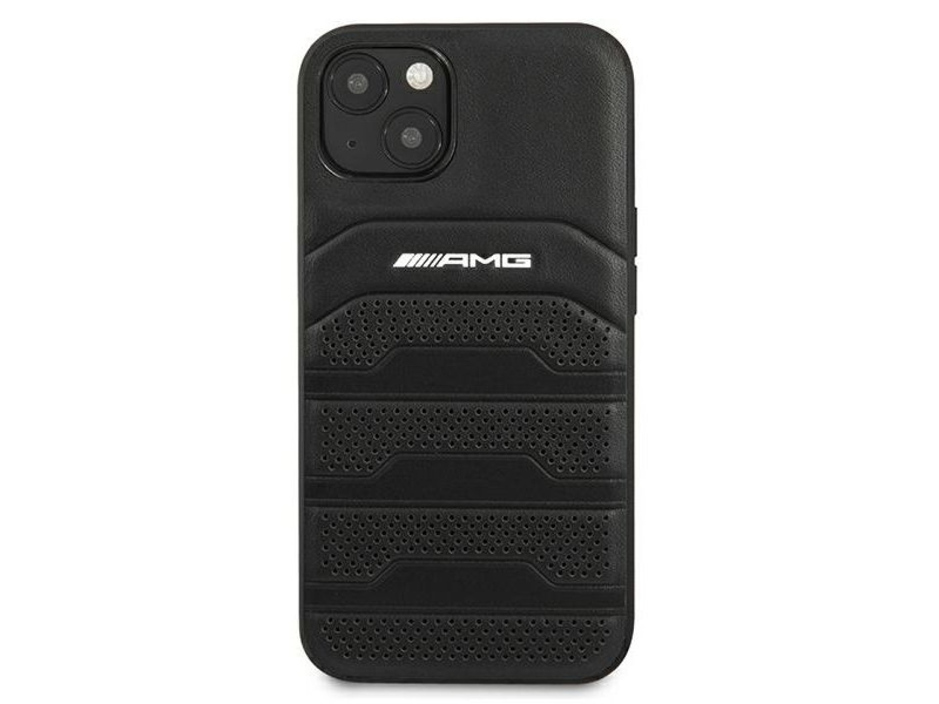 Funda AMG de cuero con líneas grabadas para iPhone 13 mini - negra