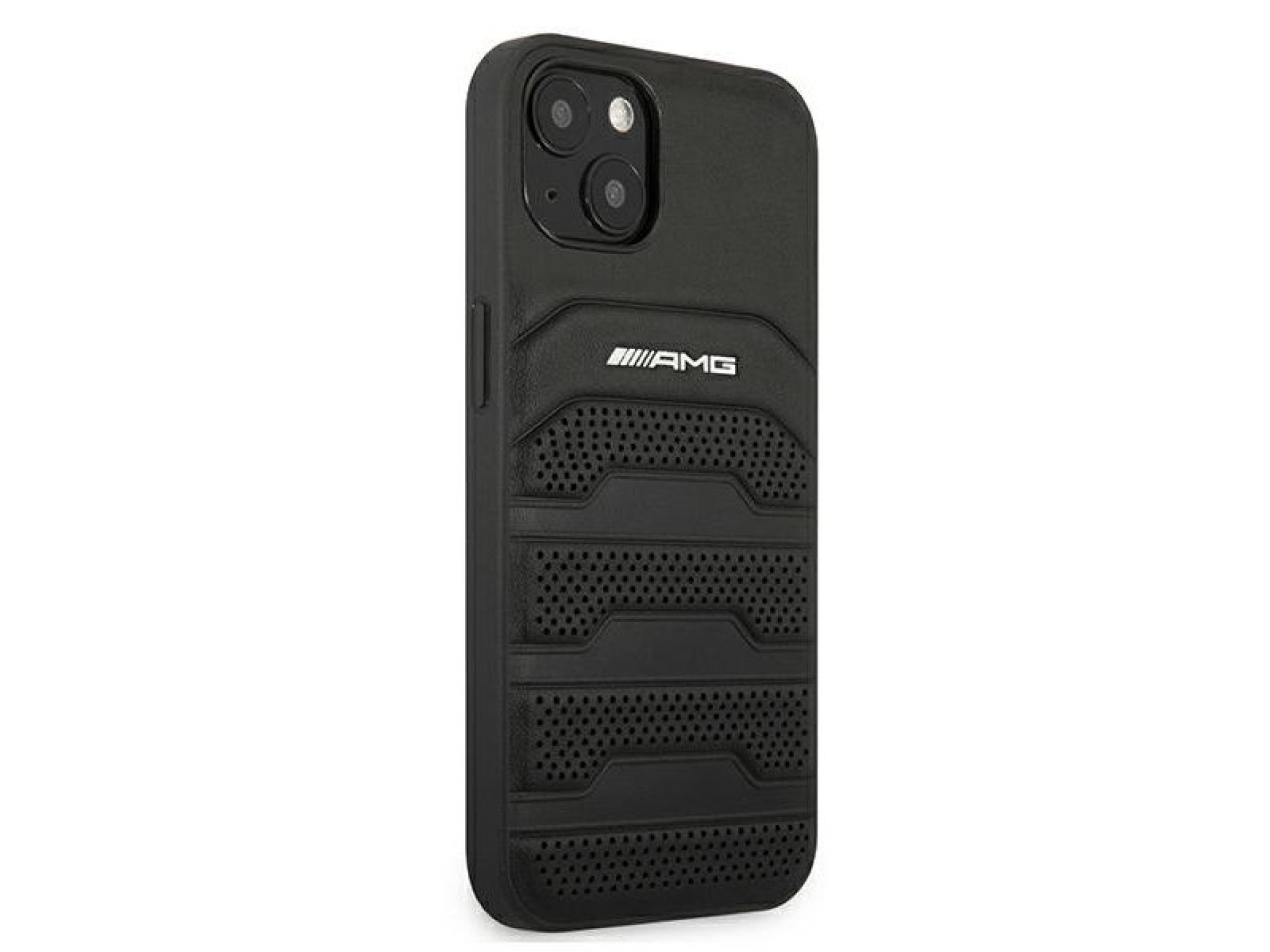 Funda AMG de cuero con líneas grabadas para iPhone 13 mini - negra