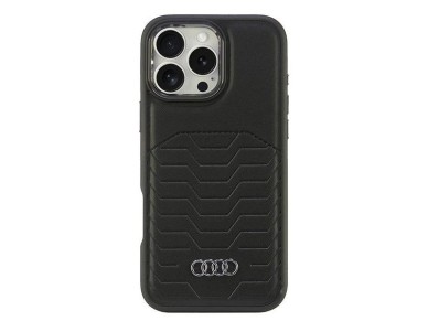 Funda r�gida Audi de piel sint�tica MagSafe para iPhone 16 Pro Max de 6,9" en color negro/negro (AU-