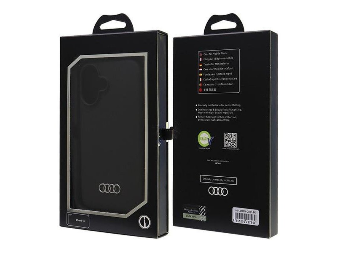 Funda de silicona Audi para iPhone 16 de 6,1" negra/funda rígida negra AU-LSRIP16-Q3/D1-BK