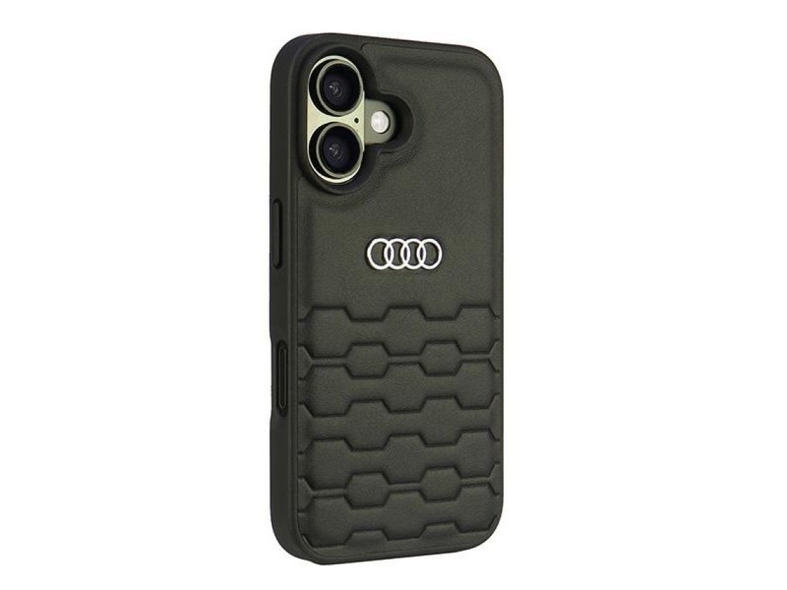 Capa rígida Audi em couro sintético para iPhone 16 de 6,1" preta/preta AU-TPUPCIP16-GT/D2-BK