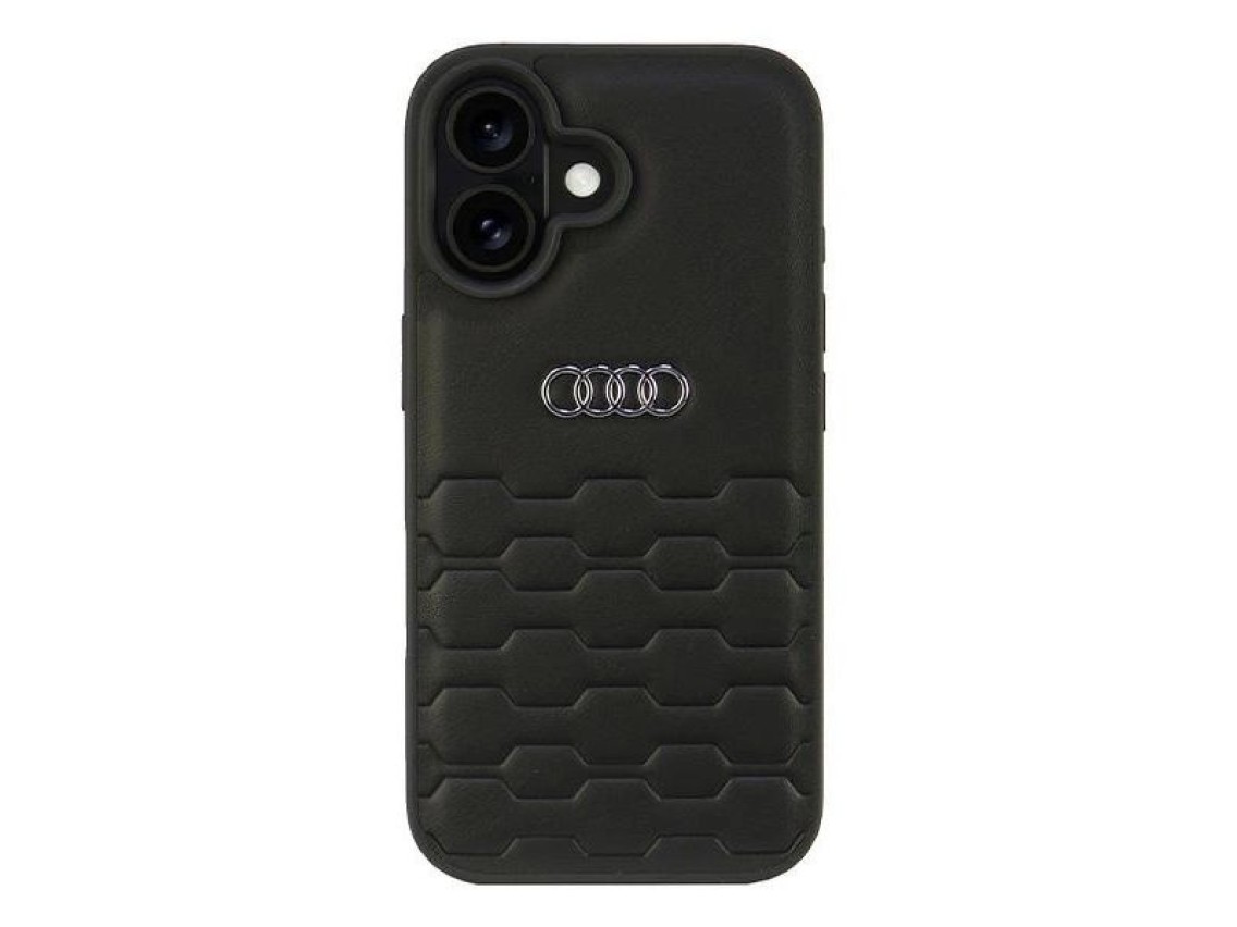 Capa rígida Audi em couro sintético para iPhone 16 de 6,1" preta/preta AU-TPUPCIP16-GT/D2-BK