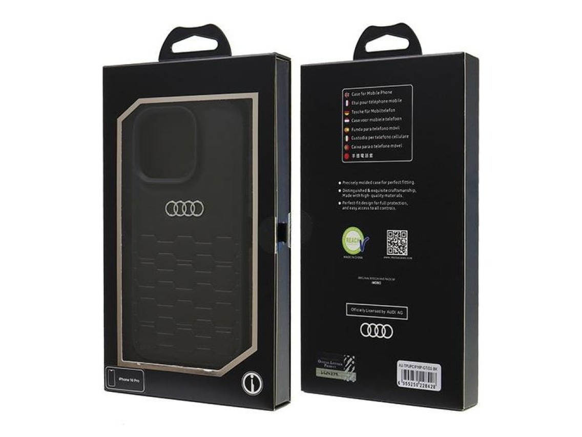 Capa rígida Audi em couro sintético para iPhone 16 Pro 6.3" preta/preta AU-TPUPCIP16P-GT/D2-BK