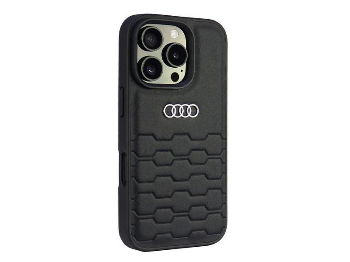 Capa rígida Audi em couro sintético para iPhone 16 Pro 6.3" preta/preta AU-TPUPCIP16P-GT/D2-BK