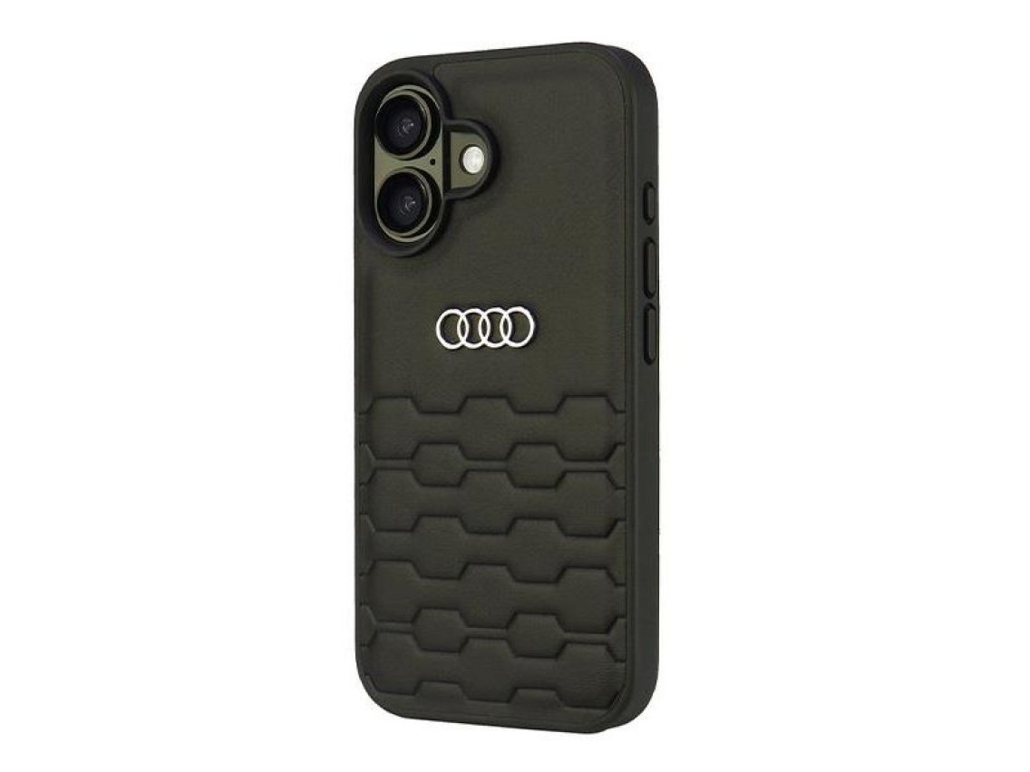 Capa rígida Audi em couro sintético para iPhone 16 de 6,1" preta/preta AU-TPUPCIP16-GT/D2-BK