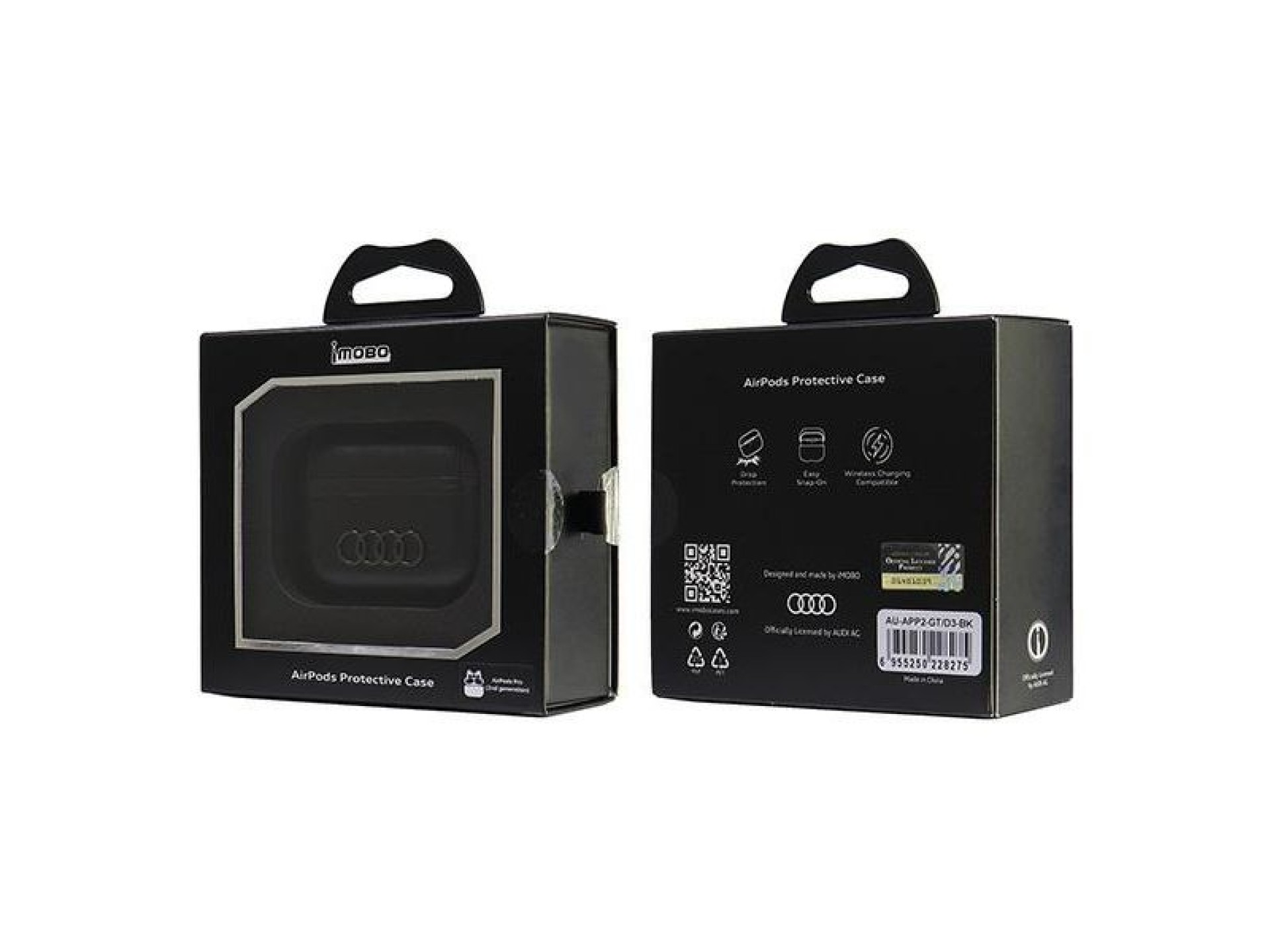 Funda de cuero Audi con logo grande para AirPods Pro 2, color negro/negro AU-APP2-GT/D3-BK