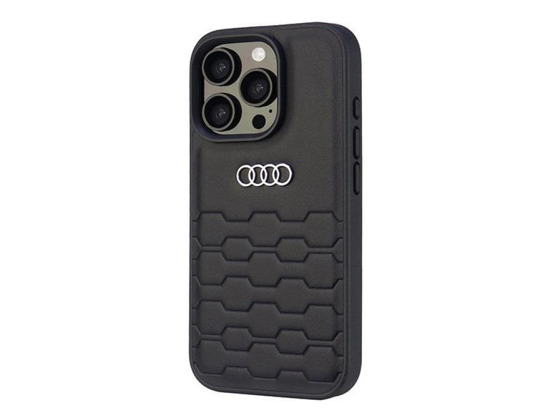 Capa rígida Audi em couro sintético para iPhone 16 Pro 6.3" preta/preta AU-TPUPCIP16P-GT/D2-BK