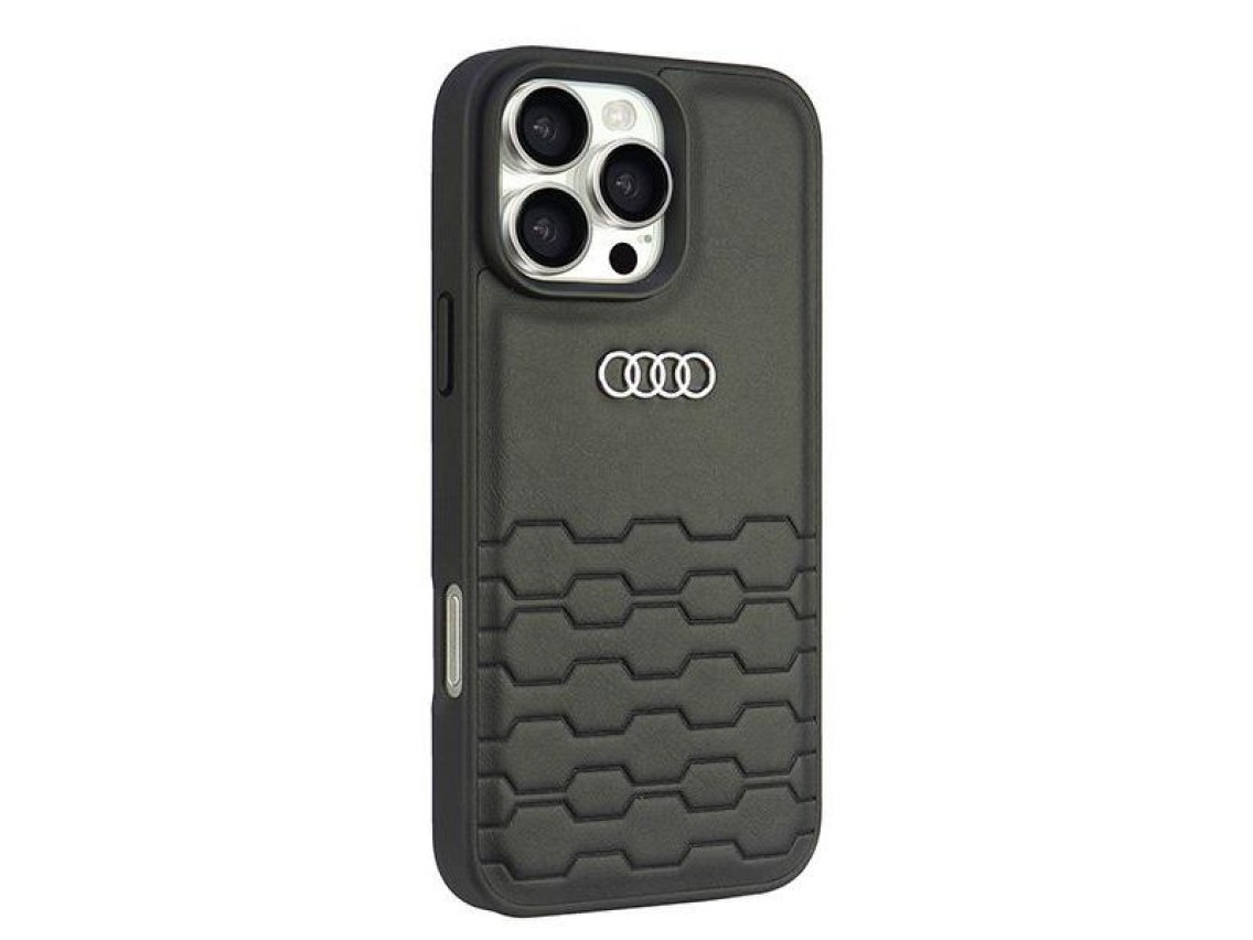 Capa rígida Audi em couro sintético para iPhone 16 Pro Max 6.9" preta/preta AU-TPUPCIP16PM-GT/D2-BK