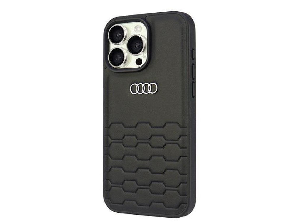 Capa rígida Audi em couro sintético para iPhone 16 Pro Max 6.9" preta/preta AU-TPUPCIP16PM-GT/D2-BK