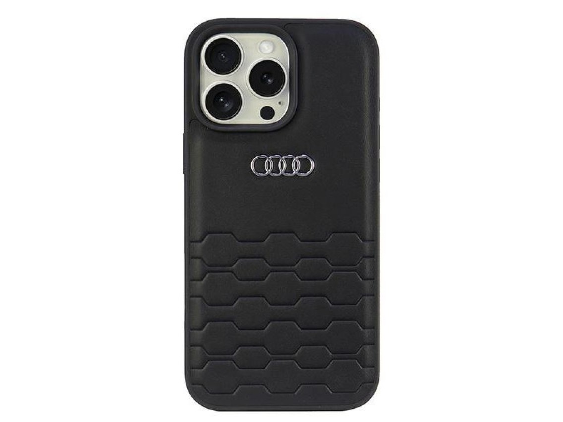 Capa rígida Audi em couro sintético para iPhone 16 Pro Max 6.9" preta/preta AU-TPUPCIP16PM-GT/D2-BK