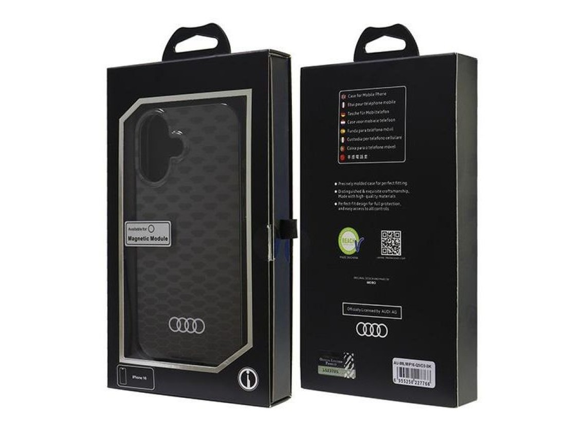 Capa rígida Audi IML Stitching Pattern MagSafe para iPhone 16 6.1" preta/preta AU-IMLMIP16-Q5/D3-BK