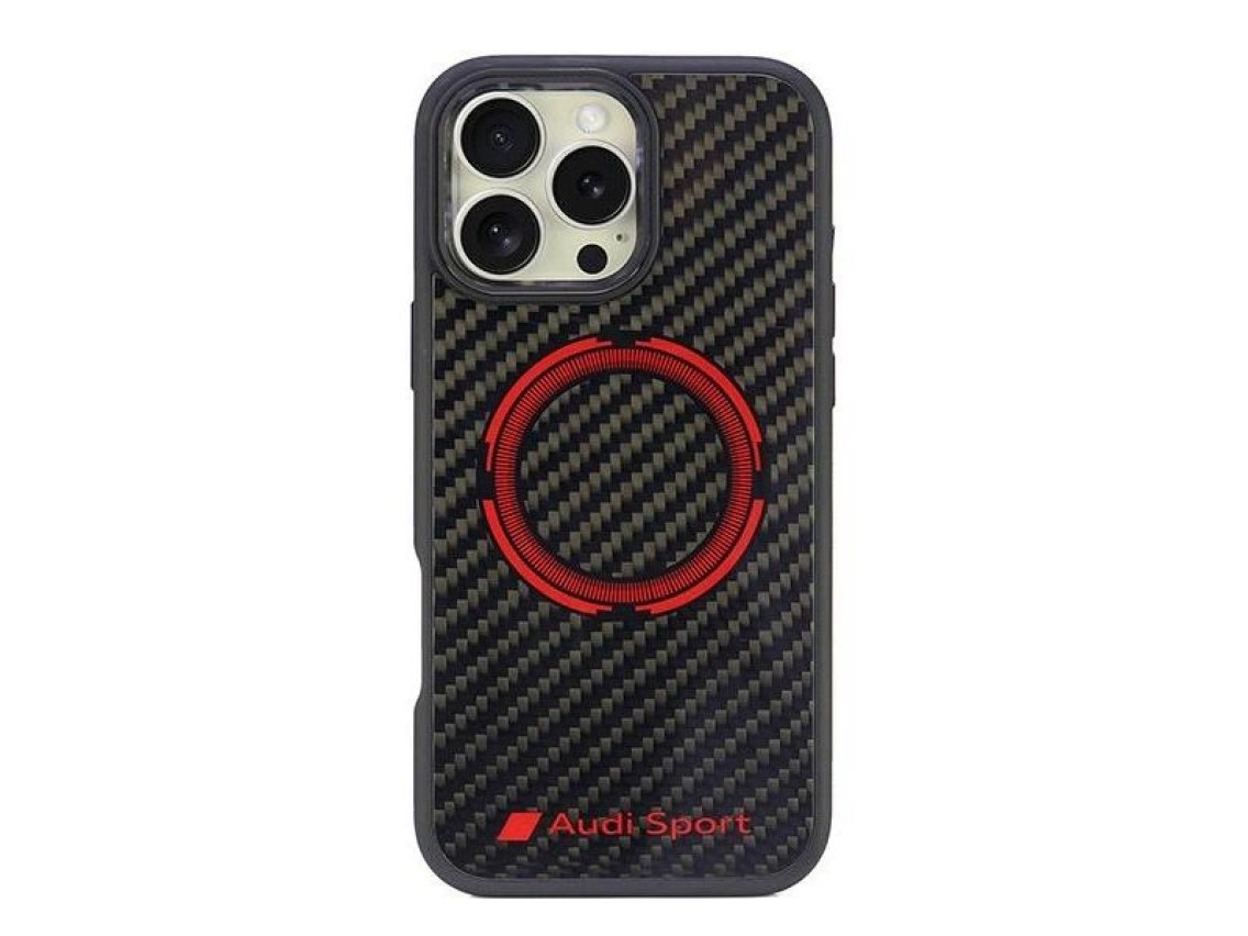 Audi Carbon Fiber Sport Red Circle MagSafe Case for iPhone 16 Pro Max 6.9" - Black