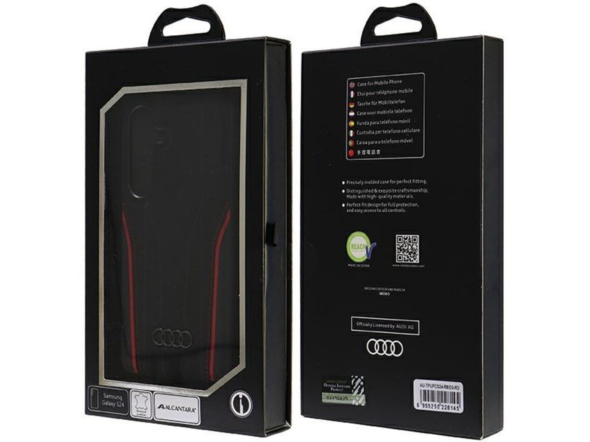 Capa rígida Audi Genuine Leather MagSafe S24 S921 preta e vermelha AU-TPUPCS24-R8/D3-RD