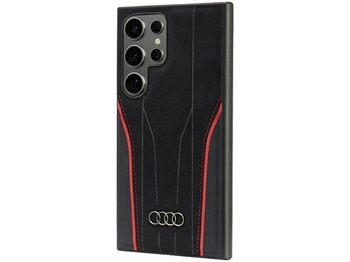 Capa r�gida Audi Genuine Leather MagSafe S24 Ultra S928 preta e vermelha AU-TPUPCS24U-R8/D3-RD