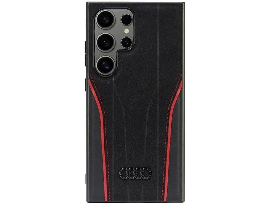 Capa r�gida Audi Genuine Leather MagSafe S24 Ultra S928 preta e vermelha AU-TPUPCS24U-R8/D3-RD