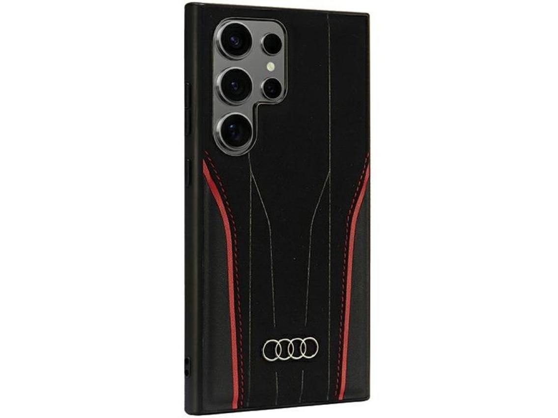 Capa r�gida Audi Genuine Leather MagSafe S24 Ultra S928 preta e vermelha AU-TPUPCS24U-R8/D3-RD