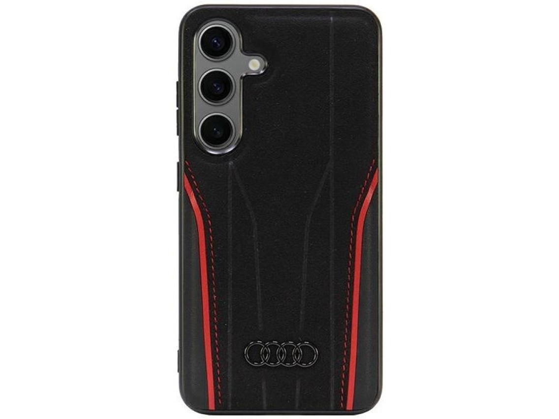 Capa rígida Audi Genuine Leather MagSafe S24 S921 preta e vermelha AU-TPUPCS24-R8/D3-RD