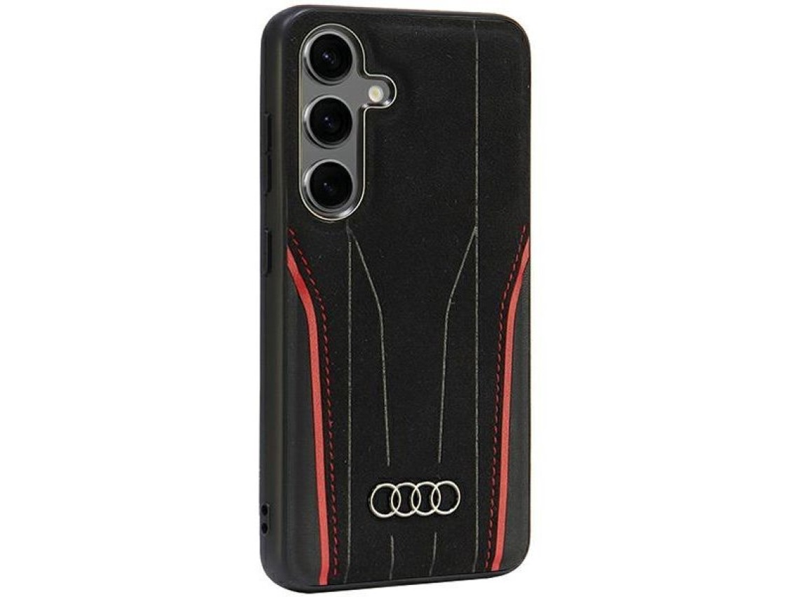 Capa rígida Audi Genuine Leather MagSafe S24 S921 preta e vermelha AU-TPUPCS24-R8/D3-RD