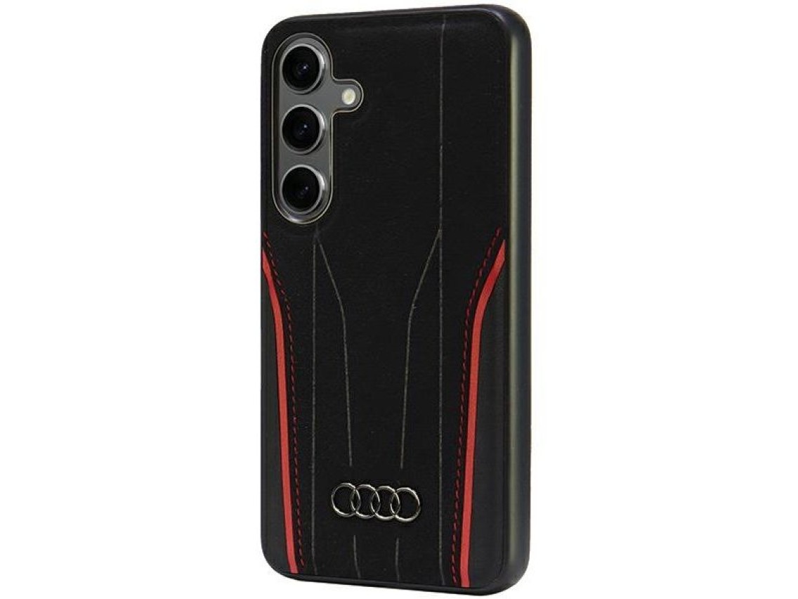 Capa rígida Audi Genuine Leather MagSafe S24 S921 preta e vermelha AU-TPUPCS24-R8/D3-RD