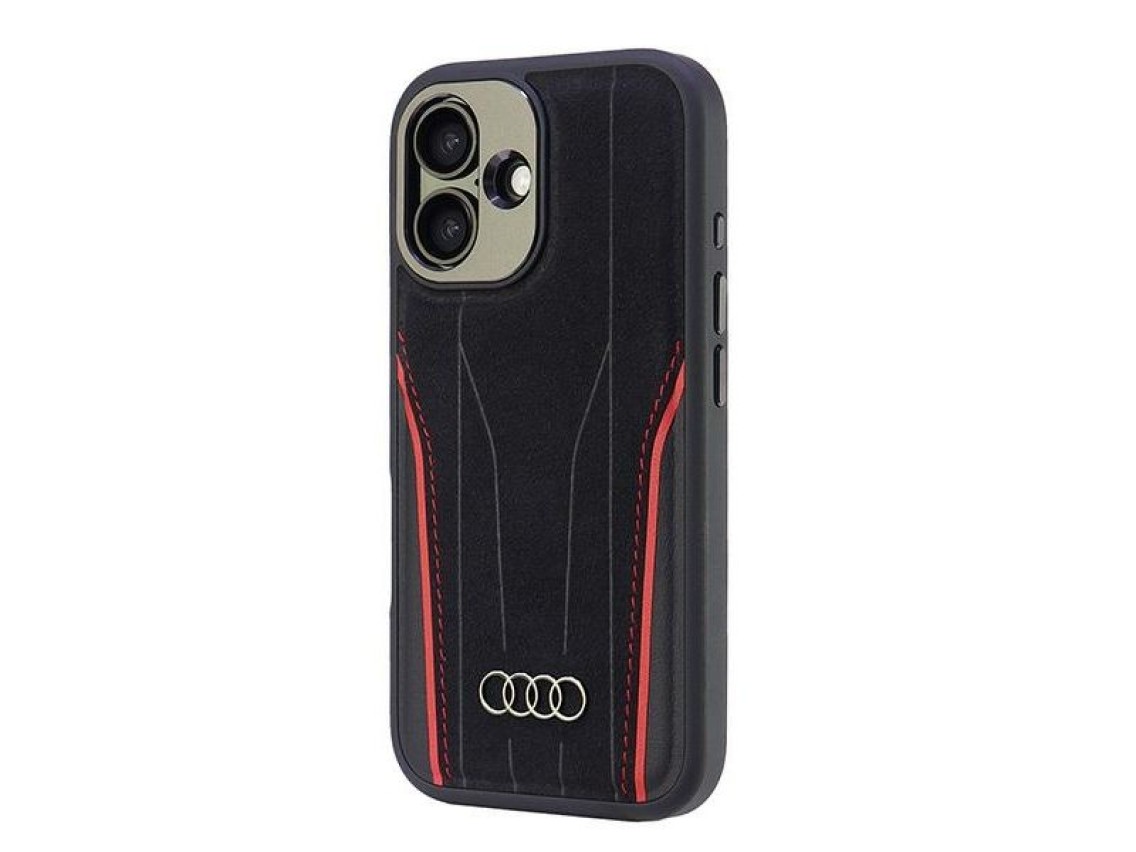 Audi Genuine Leather MagSafe iPhone 16 6.1" black-red hardcase AU-TPUPCMIP16-R8/D3-RD