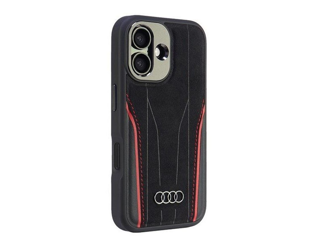 Audi Genuine Leather MagSafe iPhone 16 6.1" black-red hardcase AU-TPUPCMIP16-R8/D3-RD