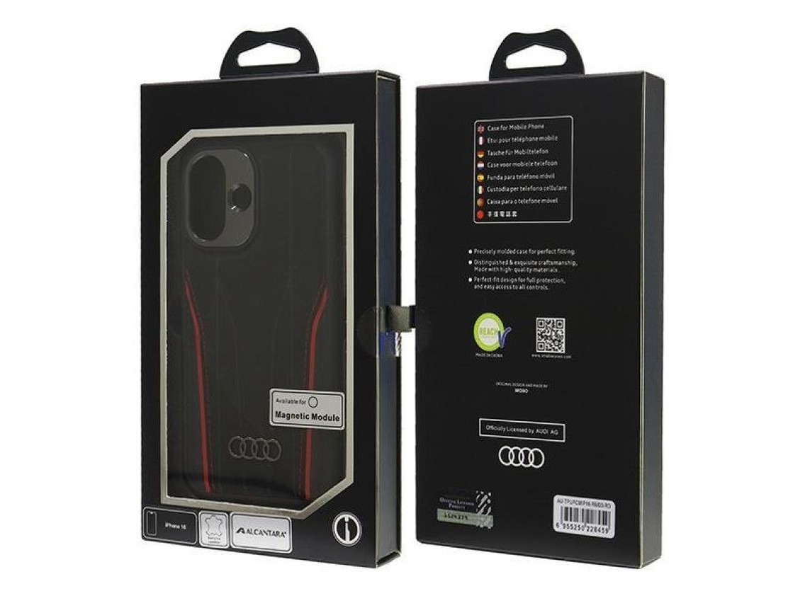 Audi Genuine Leather MagSafe iPhone 16 6.1" black-red hardcase AU-TPUPCMIP16-R8/D3-RD