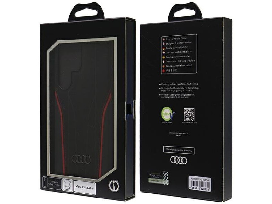 Capa r�gida Audi Genuine Leather MagSafe S24 Ultra S928 preta e vermelha AU-TPUPCS24U-R8/D3-RD