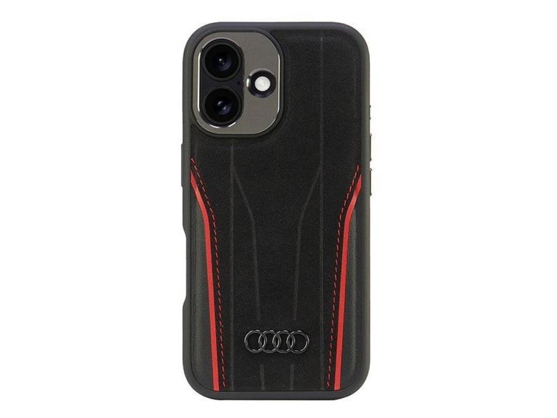 Audi Genuine Leather MagSafe iPhone 16 6.1" black-red hardcase AU-TPUPCMIP16-R8/D3-RD