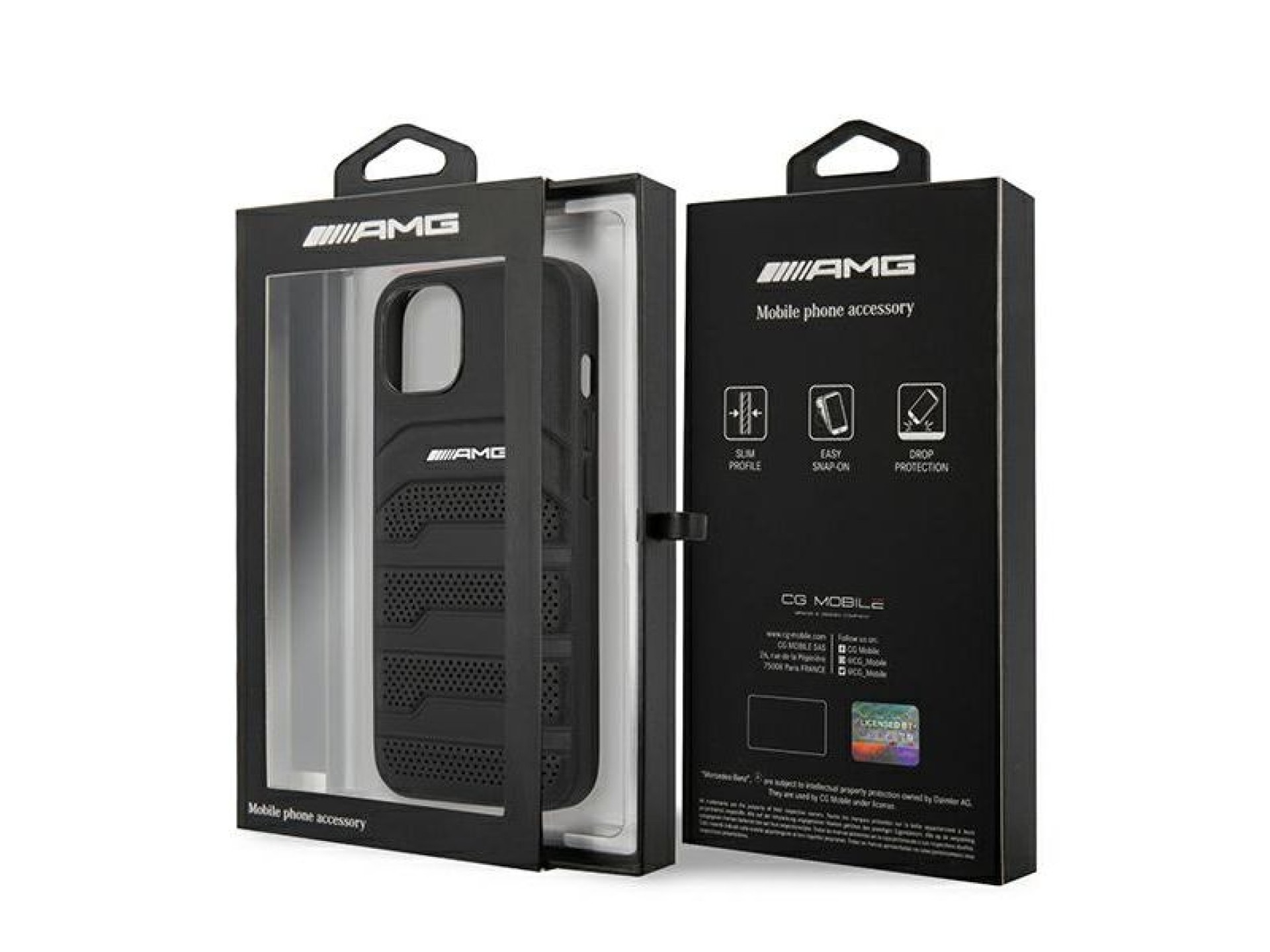 Funda AMG de cuero con líneas grabadas para iPhone 13 mini - negra