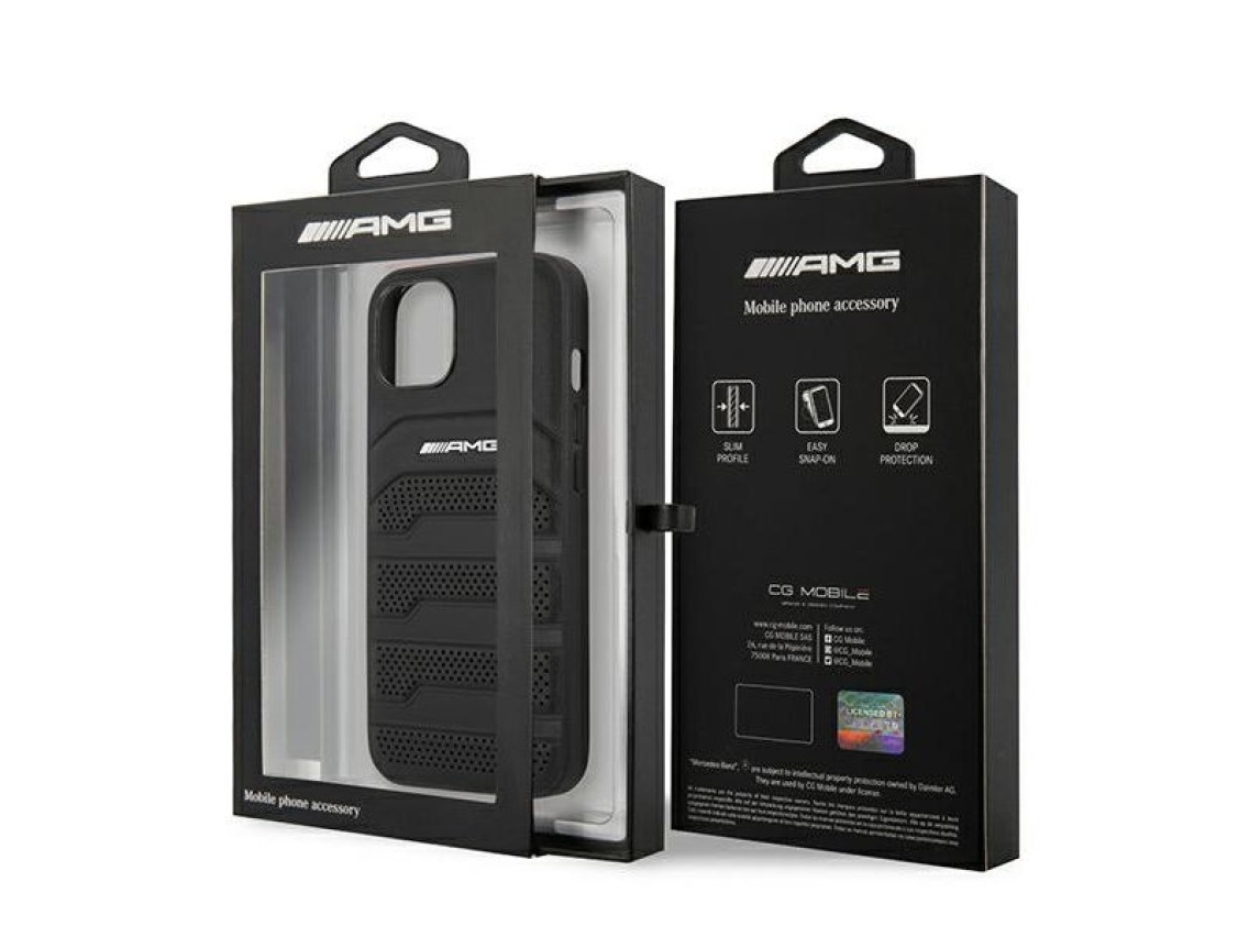 Funda AMG de cuero con l�neas grabadas para iPhone 13 mini - negra