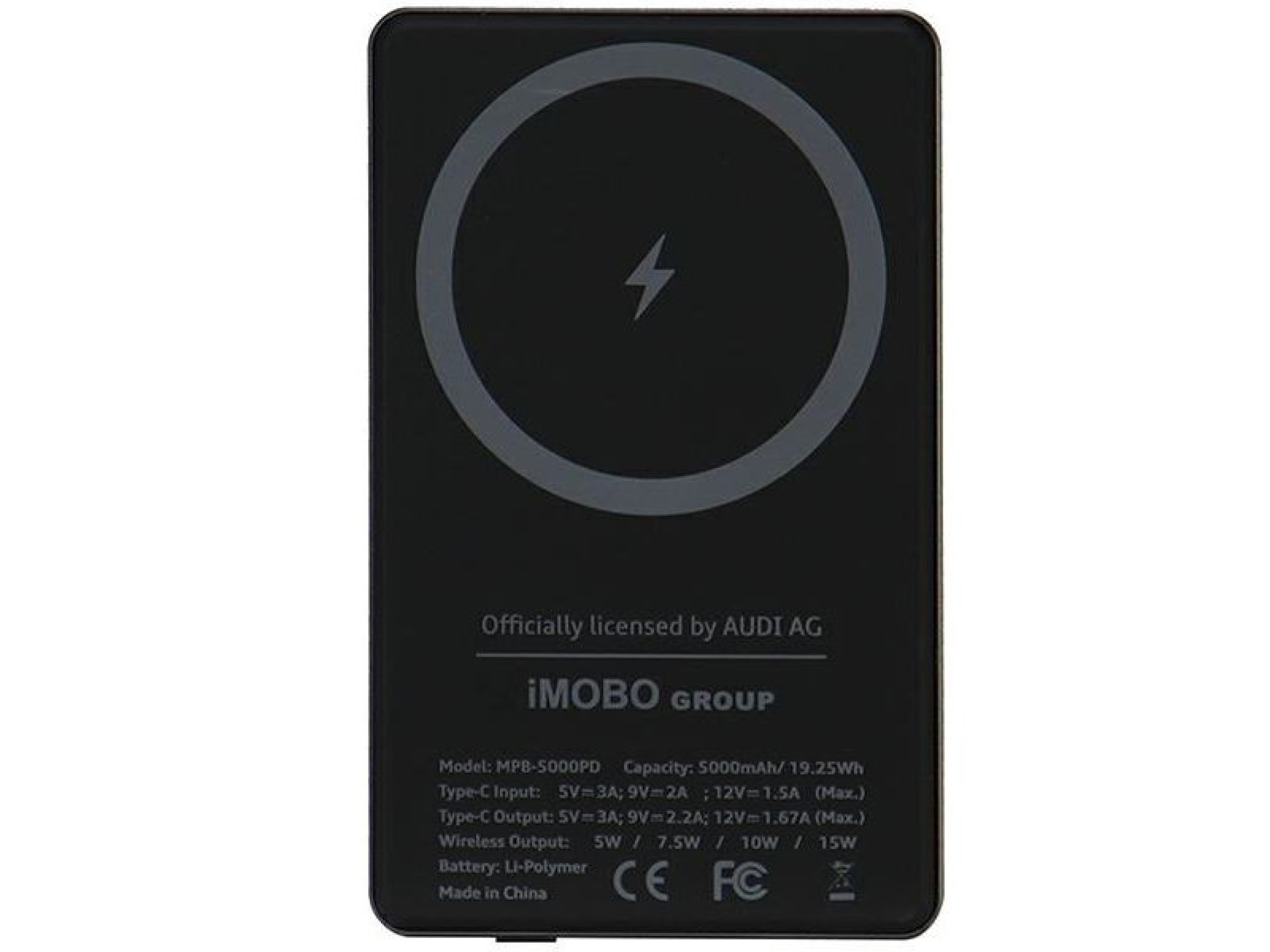 Powerbank Audi Big Logo MagSafe inductive 15W 5000mAh - gray