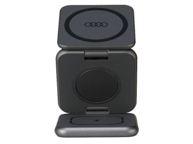 Carregador indutivo dobrável Audi Big Logo 3 em 1 - cinza Carregador indutivo dobrável Audi Big Logo 3 em 1 - cinza