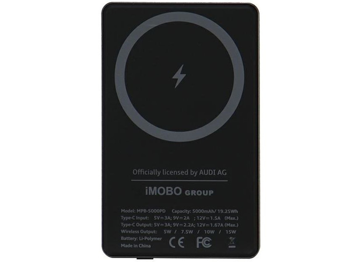 Powerbank Audi Big Logo MagSafe inductive 15W 5000mAh - gray