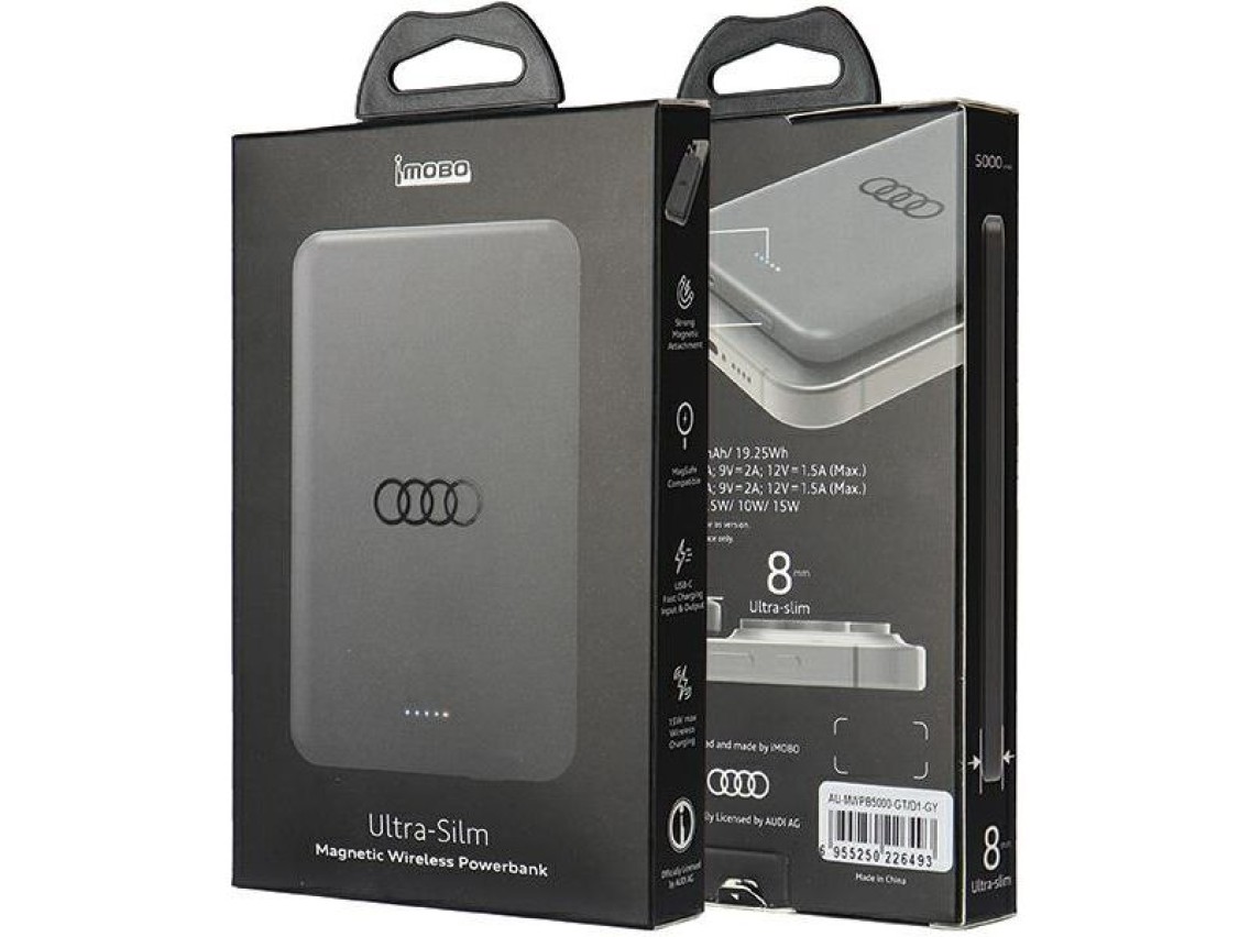 Powerbank Audi Big Logo MagSafe inductive 15W 5000mAh - gray