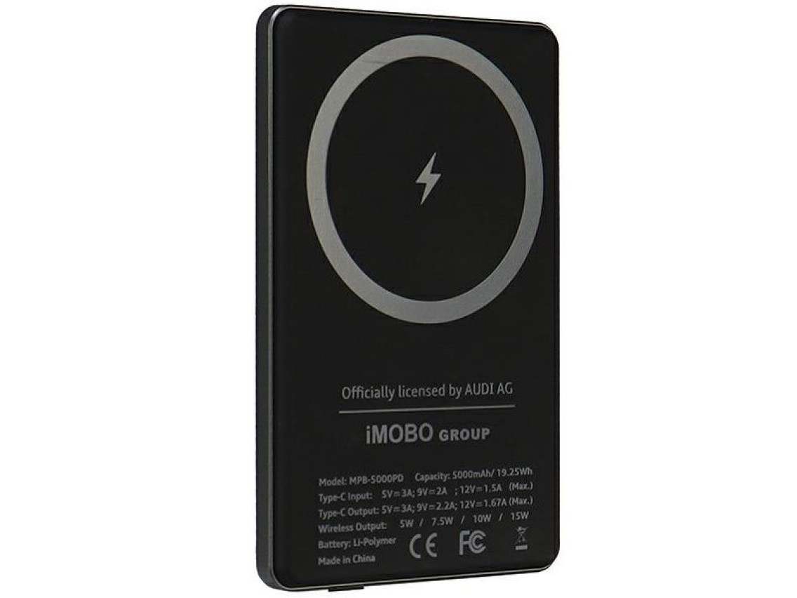 Powerbank Audi Big Logo MagSafe inductive 15W 5000mAh - gray