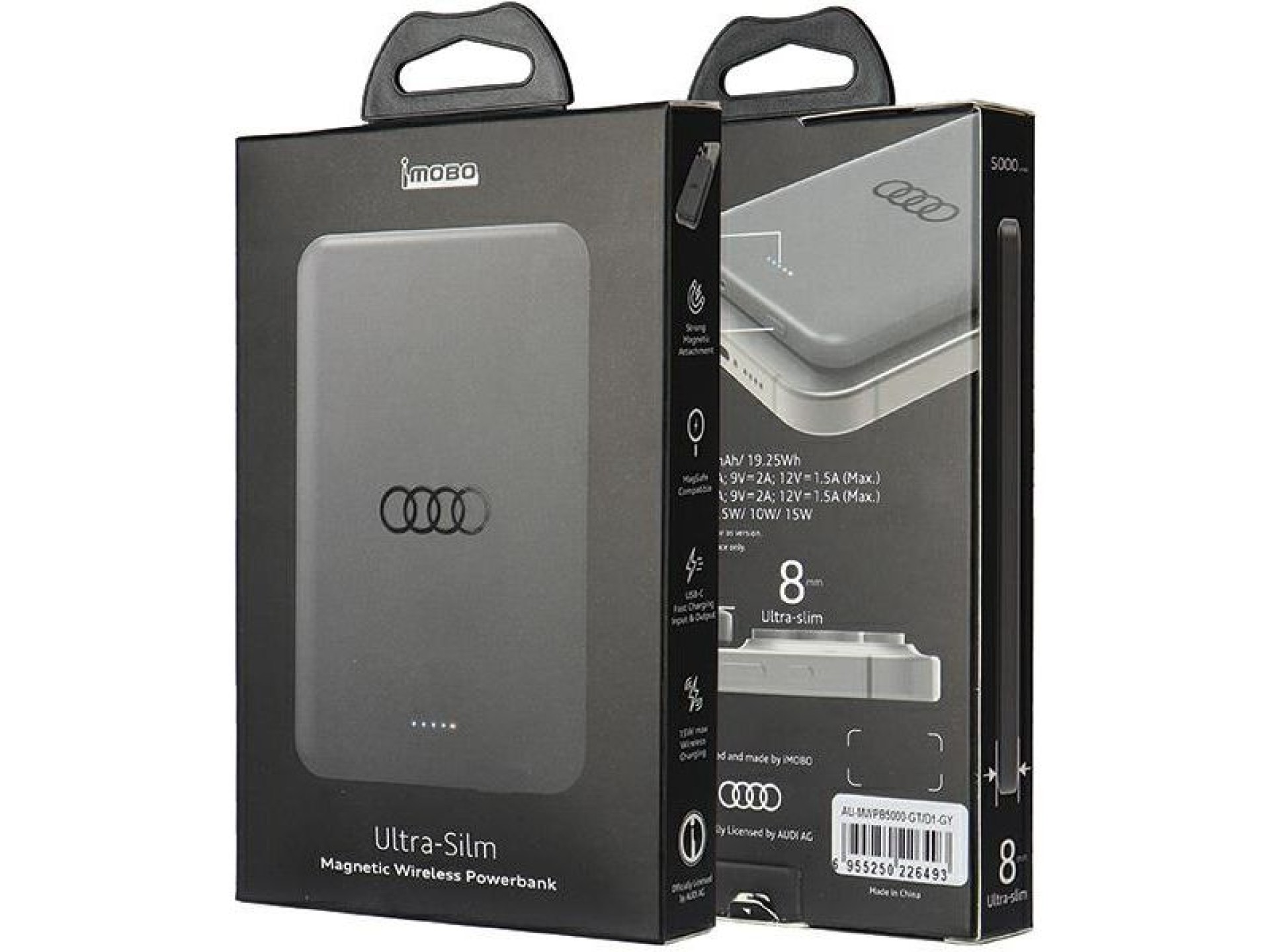 Powerbank Audi Big Logo MagSafe inductive 15W 5000mAh - gray