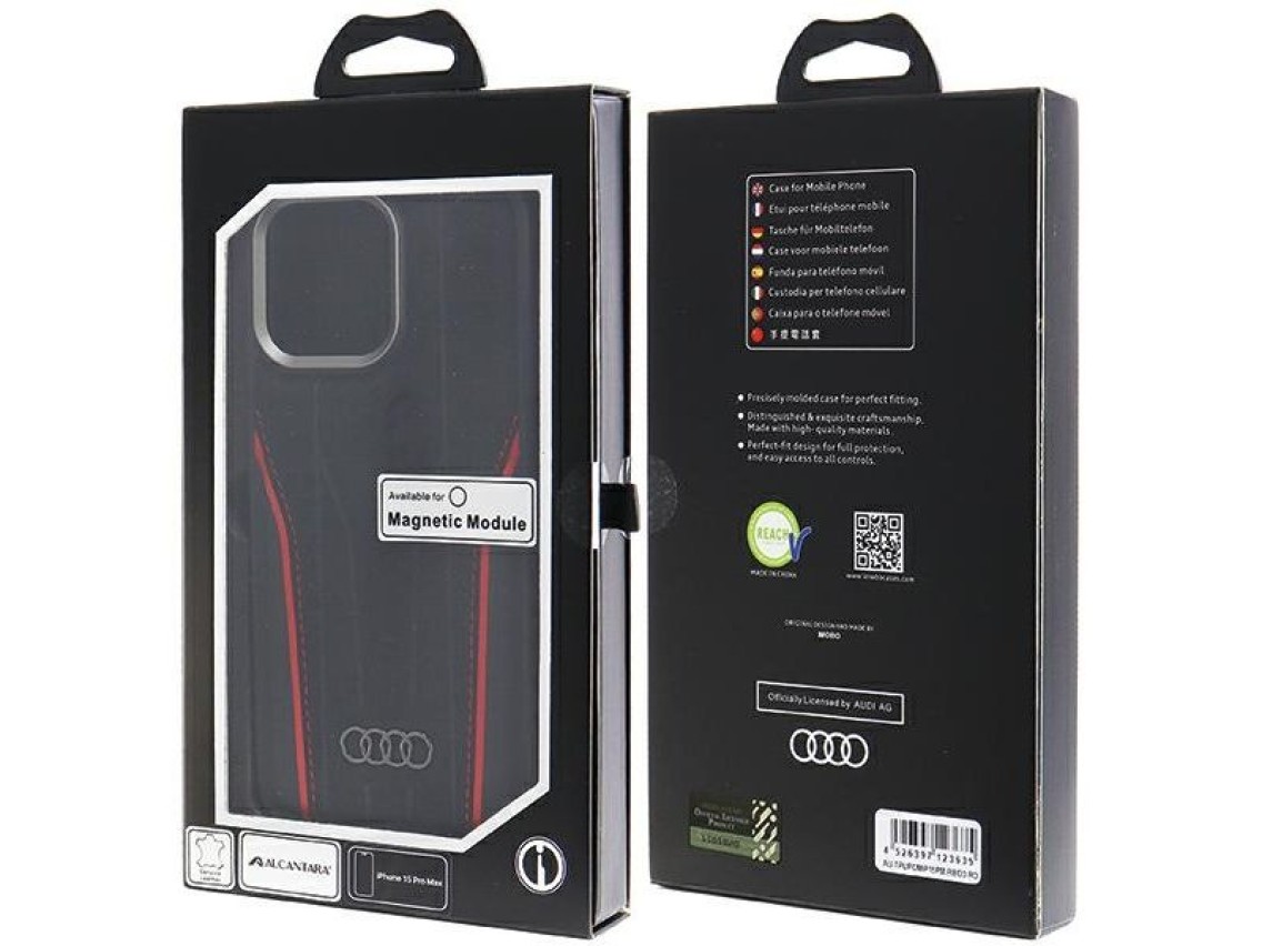Audi Genuine Leather case with MagSafe for iPhone 15 Pro Max - black and red