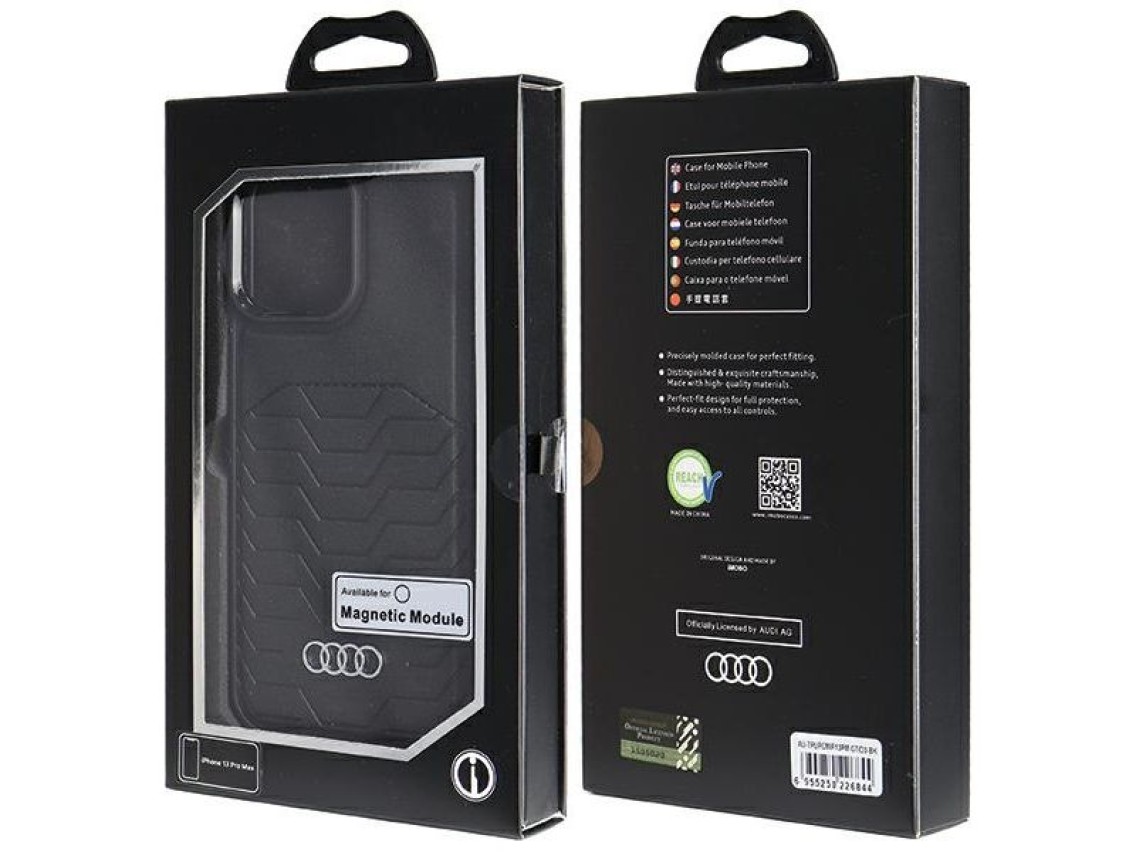 Capa Audi em couro sintético com MagSafe para iPhone 13 Pro Max - preta