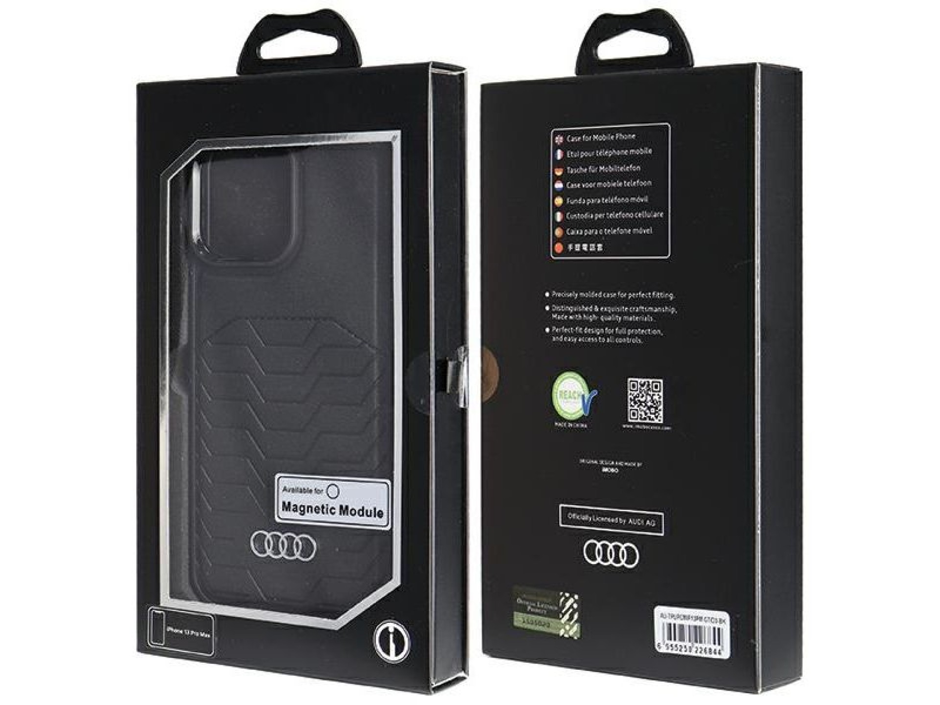 Capa Audi em couro sintético com MagSafe para iPhone 13 Pro Max - preta