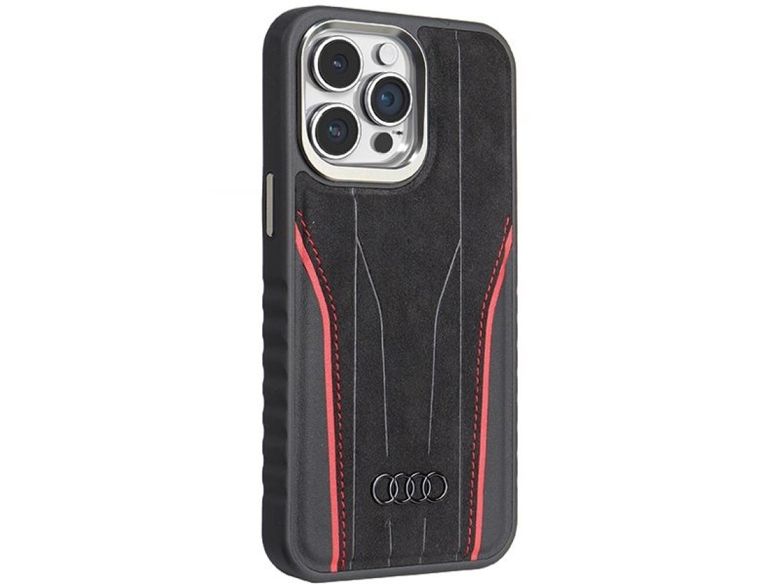 Audi Genuine Leather case with MagSafe for iPhone 15 Pro Max - black and red