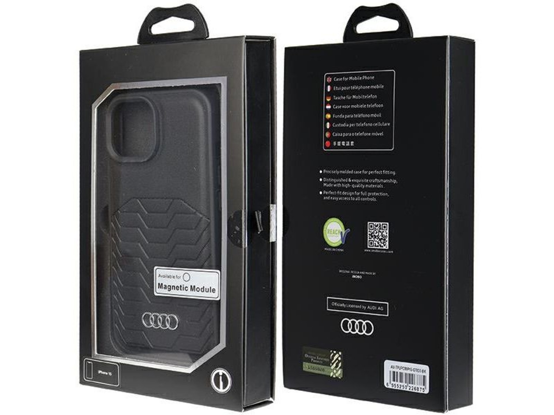 Capa Audi em couro sintético com MagSafe para iPhone 15/14/13 - Preta