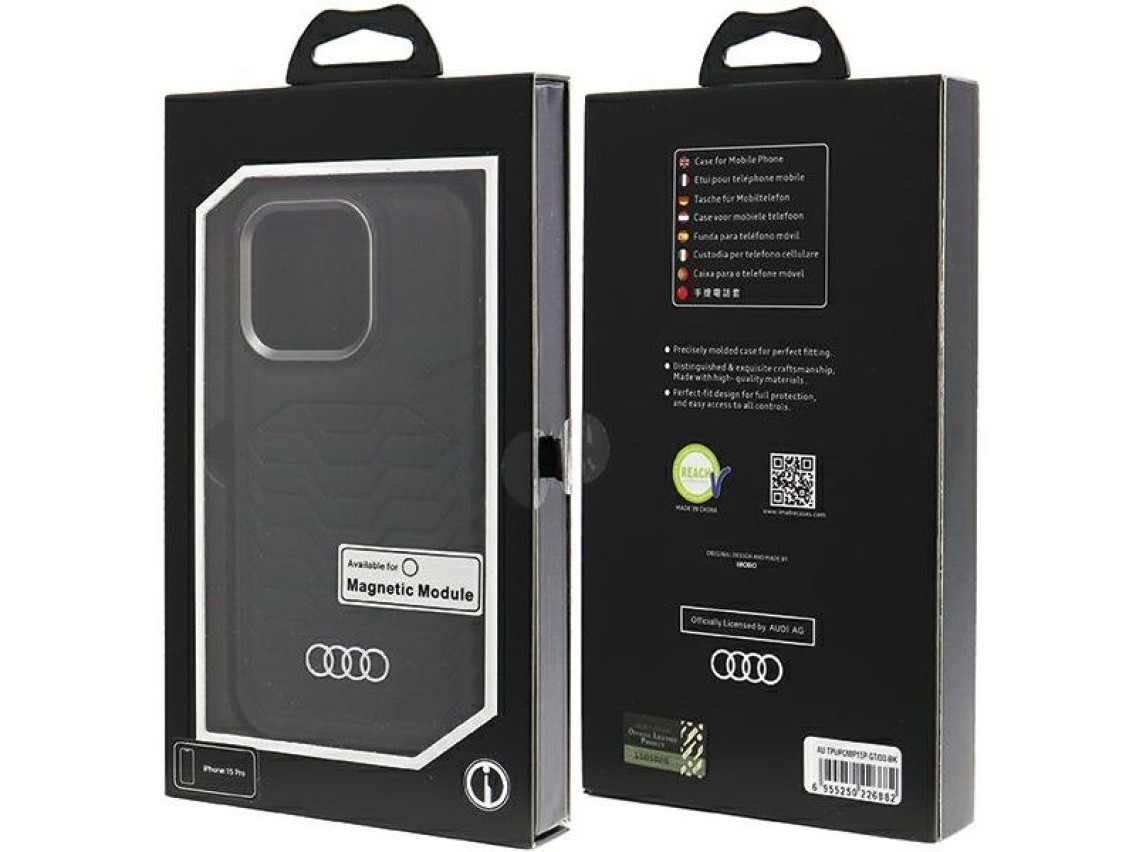 Capa Audi em couro sintético com MagSafe para iPhone 15 Pro - preta
