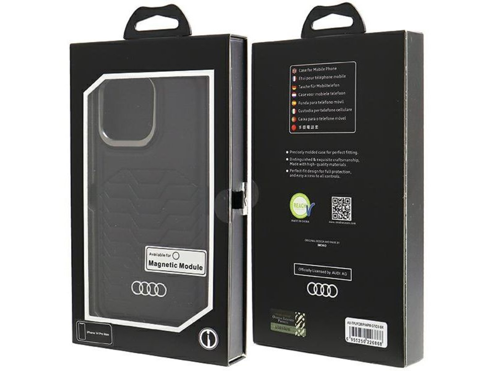 Capa Audi em couro sintético com MagSafe para iPhone 14 Pro Max - preta