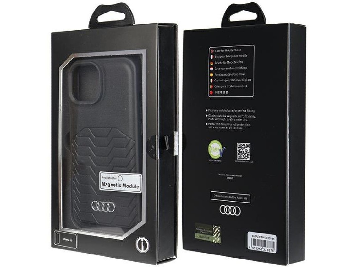 Capa Audi em couro sintético com MagSafe para iPhone 15/14/13 - Preta