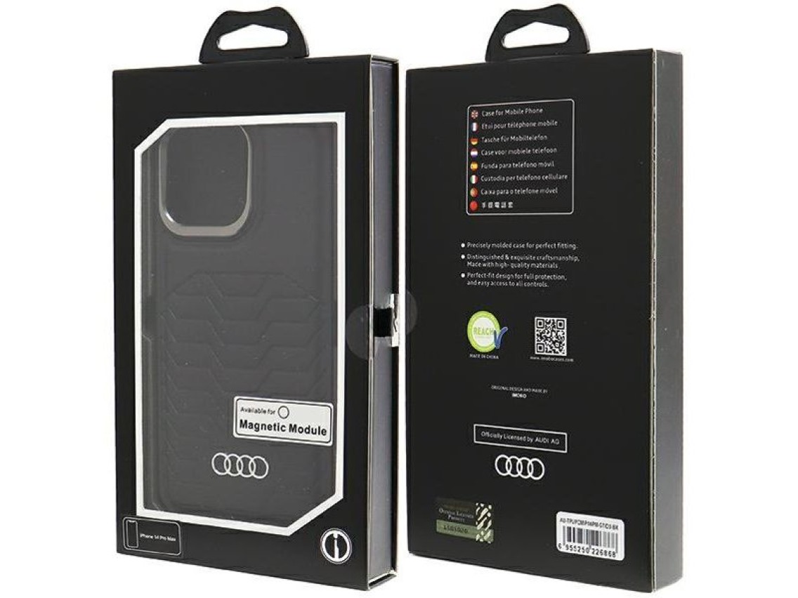Capa Audi em couro sintético com MagSafe para iPhone 14 Pro Max - preta
