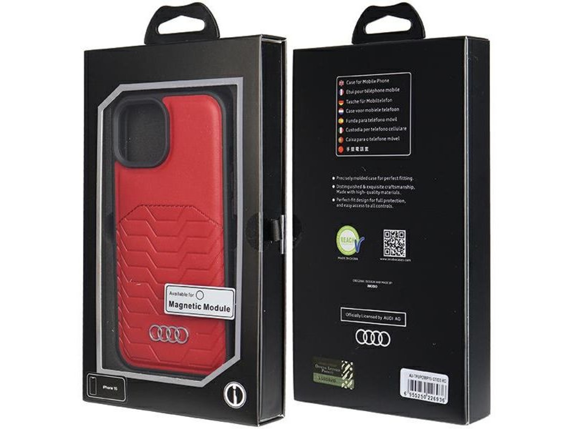 Funda Audi de piel sintética con MagSafe para iPhone 15 / 14 / 13 - roja