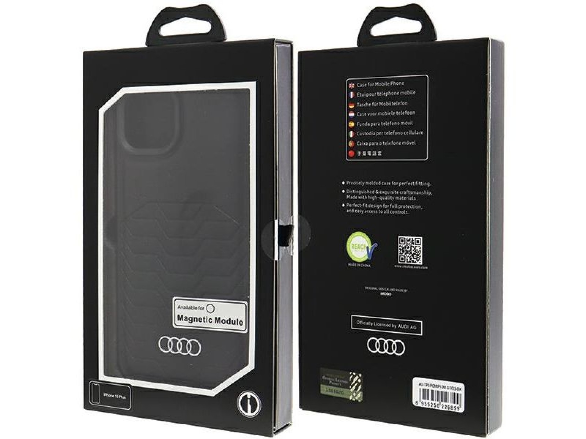 Capa Audi em couro sintético com MagSafe para iPhone 15 Plus / 14 Plus - Preta