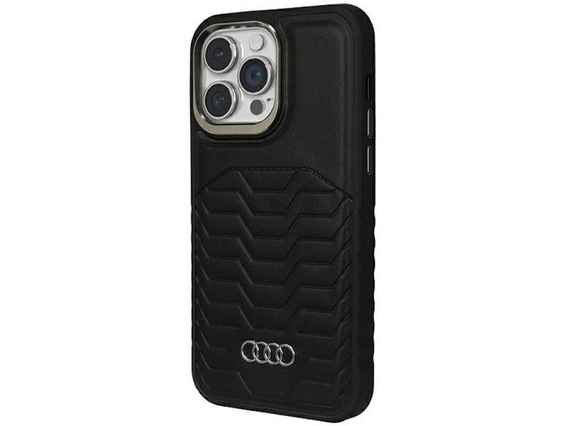 Capa Audi em couro sintético com MagSafe para iPhone 15 Pro Max - preta